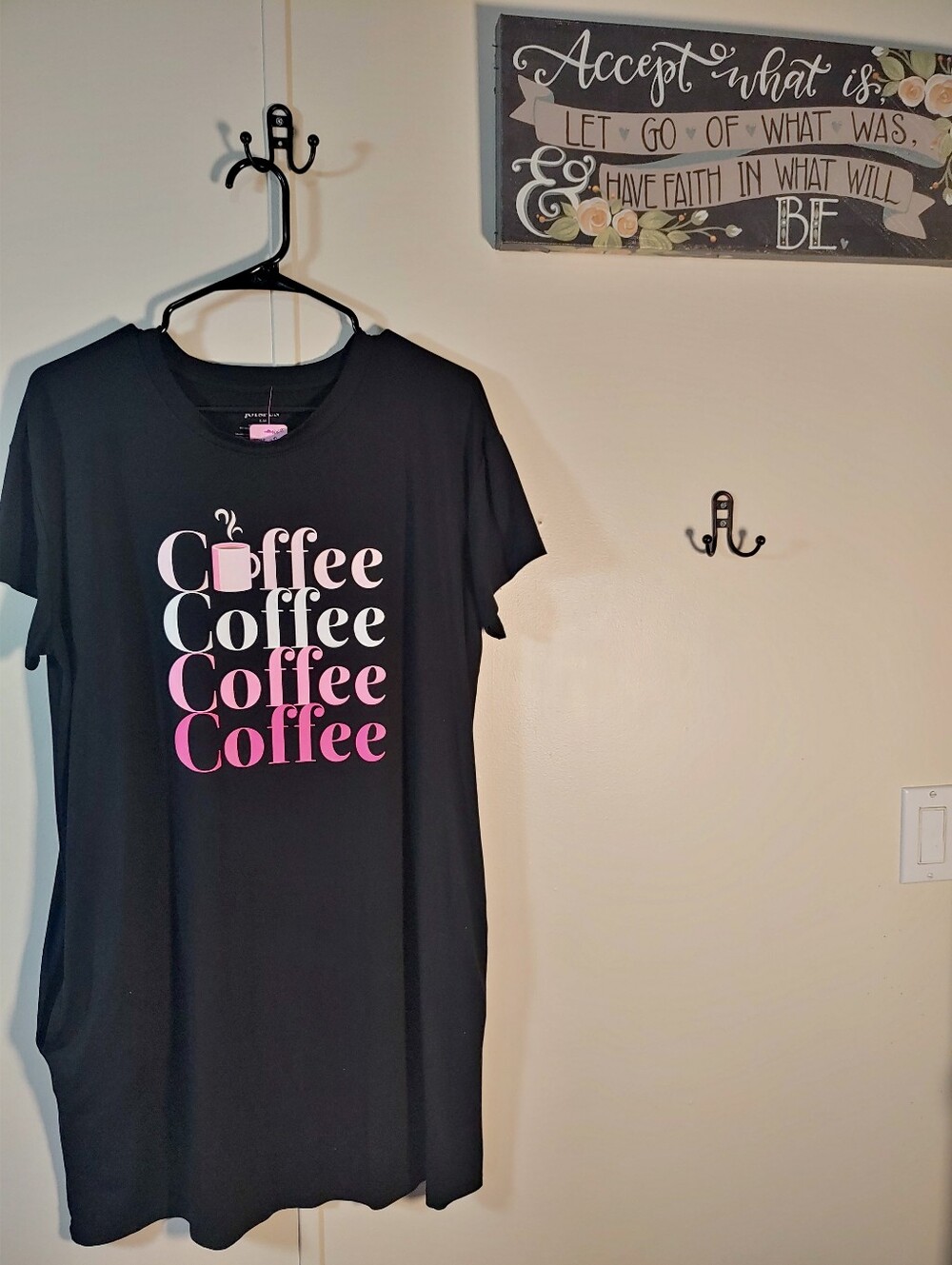 NWOT Joyspun Small - Medium Adorable Black With Coffee Print Nightshirt
